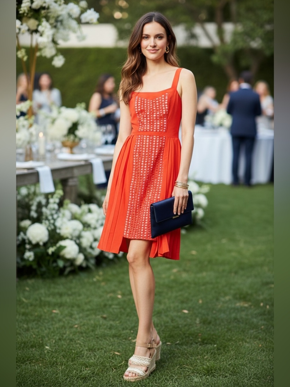 Anthropologie Orange/Red Laser-Cut Pleated Mini Dress